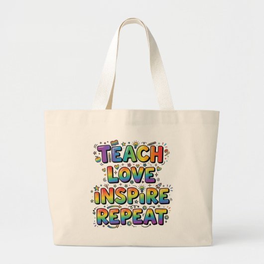 Personalized Teach Love Inspire Repeat Teacher ラージトートバッグ (正面)