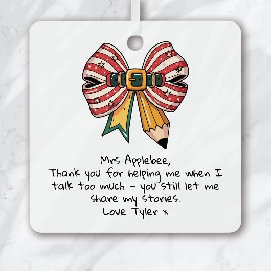 Personalized Teacher Appreciation Christmas メタルオーナメント