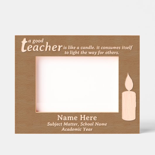Personalized Teacher Candle Gift, Light on Dark レーザー彫刻フレーム (正面)