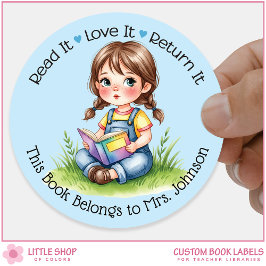 Personalized Teacher Classroom Library Bookplate ラウンドシール