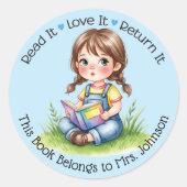 Personalized Teacher Classroom Library Bookplate ラウンドシール (正面)