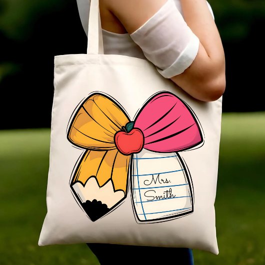 Personalized Teacher Coquette Bow Teacher Name トートバッグ