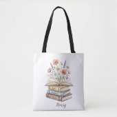 Personalized Teacher Floral Book Stack Custom Gift トートバッグ (正面)