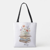 Personalized Teacher Floral Book Stack Custom Gift トートバッグ (裏面)