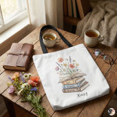 Personalized Teacher Floral Book Stack Custom Gift トートバッグ