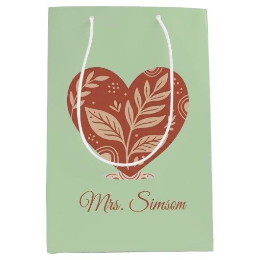 Personalized Teacher Gift Bags Red Heart ミディアムペーパーバッグ (正面)