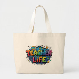 Personalized Teacher Life Pop Art Comic Style ラージトートバッグ