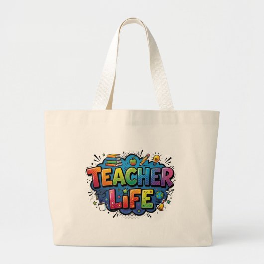 Personalized Teacher Life Pop Art Comic Style ラージトートバッグ (正面)