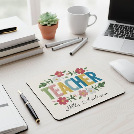 Personalized Teacher Mouse Pad with Floral Design マウスパッド