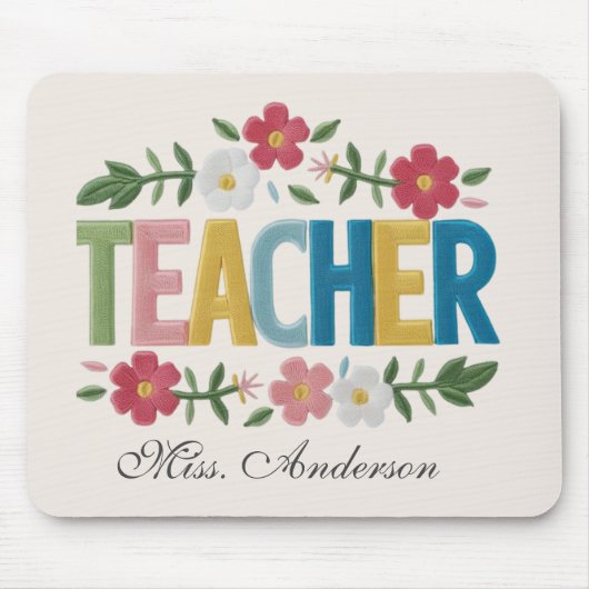 Personalized Teacher Mouse Pad with Floral Design マウスパッド (正面)