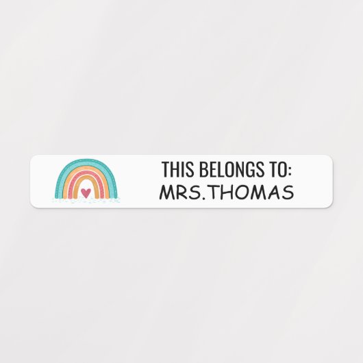 Personalized Teacher Name Labels – Rainbow Design ラベル (デザイン1)