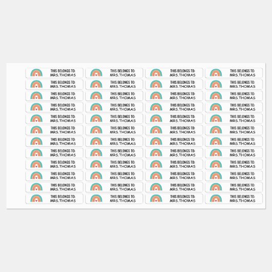 Personalized Teacher Name Labels – Rainbow Design ラベル (シート)