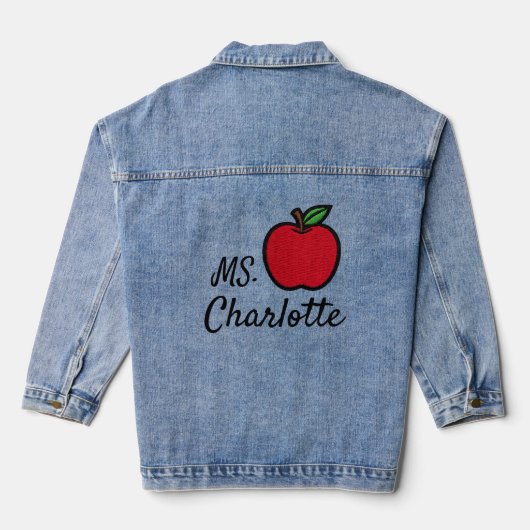 Personalized Teacher Name Red Apple Quarter デニムジャケット (裏面)