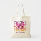 Personalized Teacher Pink Coquette Bow トートバッグ (正面)