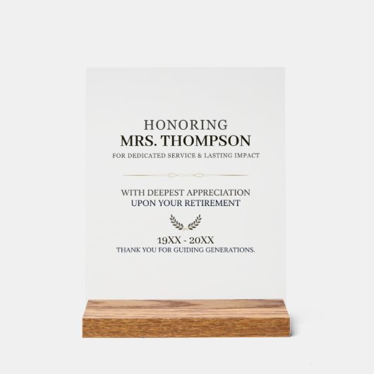 Personalized Teacher Retirement Typography アクリルサイン (正面)