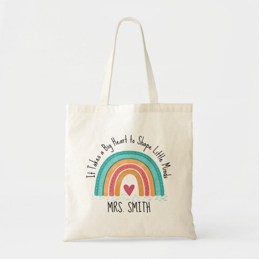 Personalized Teacher Tote Bag – Big Heart Rainbow トートバッグ (正面)