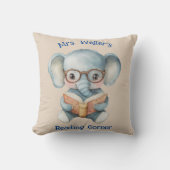 Personalized Teacher Watercolor Elephant Reading クッション (正面)