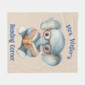 Personalized Teacher Watercolor Elephant Reading フリースブランケット (正面(横))