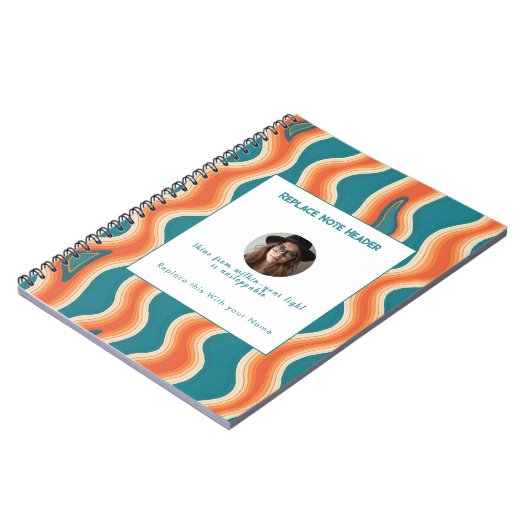 Personalized Teal and Orange Wave Patterned ノートブック (左側)