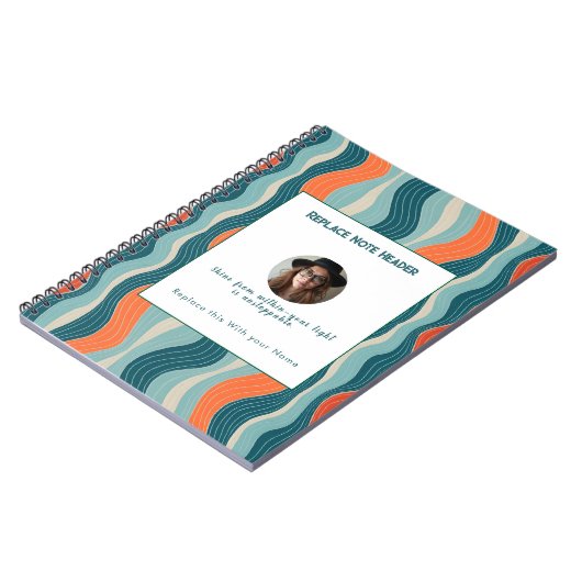 Personalized Teal and Orange Wave Patterned  ノートブック (左側)