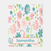 Personalized Teal and Pink Floral フリースブランケット (正面)