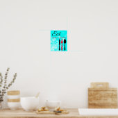 Personalized Teal  Black Red Eat Sign for Kitchen ポスター (キッチン)