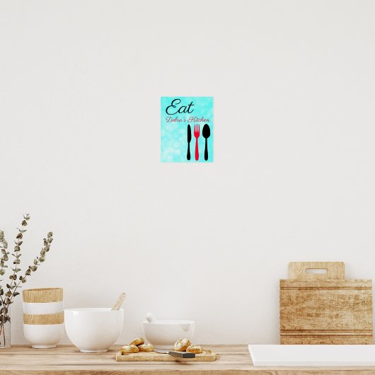 Personalized Teal  Black Red Eat Sign for Kitchen ポスター (キッチン)