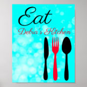 Personalized Teal  Black Red Eat Sign for Kitchen ポスター (正面)