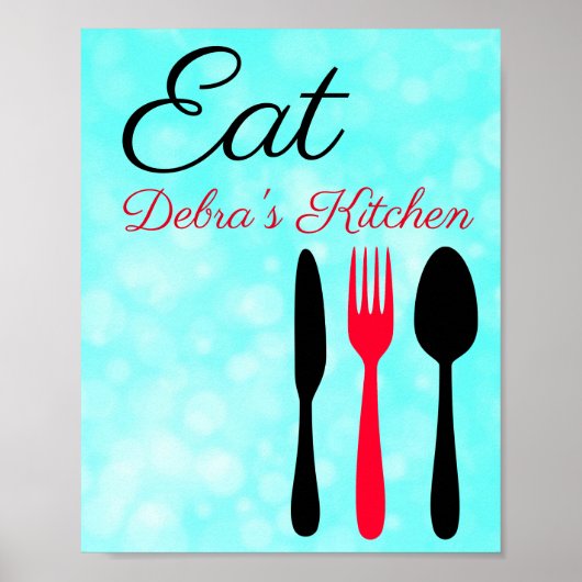 Personalized Teal  Black Red Eat Sign for Kitchen ポスター (正面)