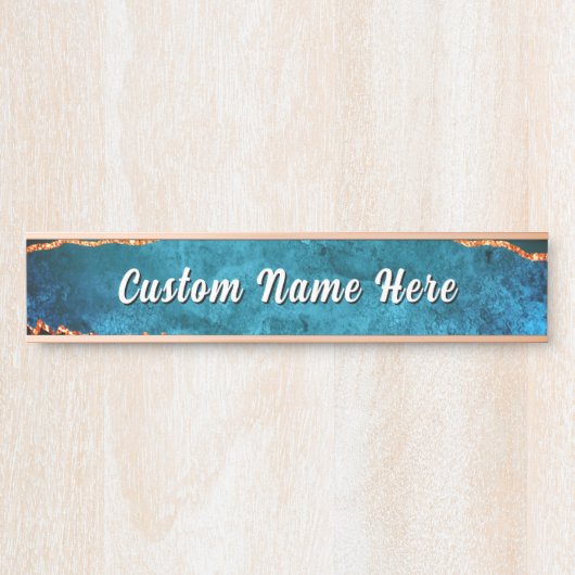 Personalized Teal Blue Gold Custom Name Door Sign サインプレート (正面)