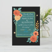 Personalized Teal & Coral Floral Invitation 招待状 (スタンド正面)