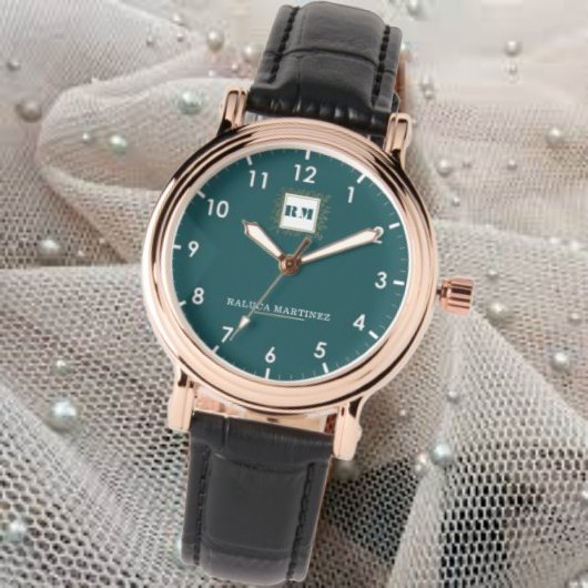 Personalized Teal Minimal custom name green 腕時計