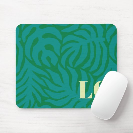Personalized Teal Palm Leaf Pattern Mouse Pad マウスパッド (マウス)