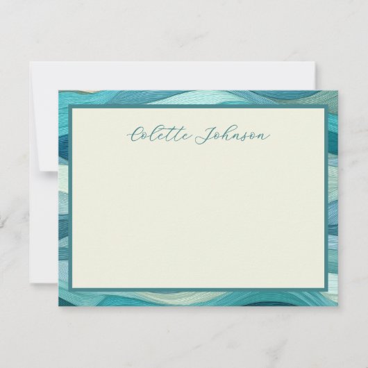 Personalized Teal Wave Border  ノートカード (正面)