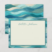 Personalized Teal Wave Border  ノートカード (正面/裏面)