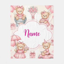 Personalized Teddy Bear Baby Blanket with Name フリースブランケット