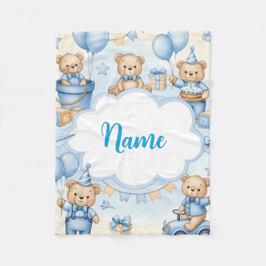 Personalized Teddy Bear Baby Blanket with Name フリースブランケット (正面)
