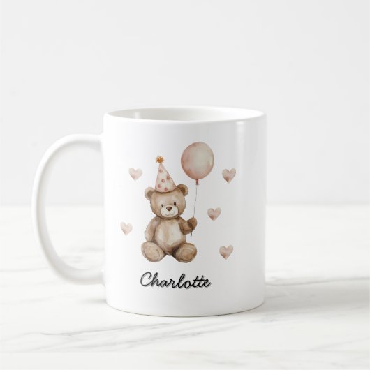 Personalized Teddy Bear Birthday Baby Mug  コーヒーマグカップ (左)
