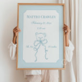 Personalized Teddy Bear Blue Birth Info Poster ポスター