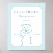 Personalized Teddy Bear Blue Birth Info Poster ポスター (正面)