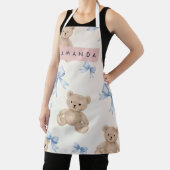 Personalized Teddy Bear & Blue Bow Pattern エプロン (インサイチュ)