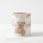 Personalized Teddy Bear & Blue Bow Pattern ツートーンマグカップ (中央)