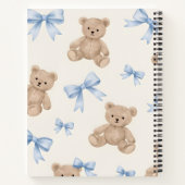 Personalized Teddy Bear & Blue Bow Pattern ノートブック (裏面)