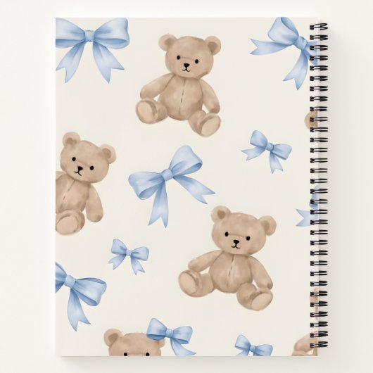 Personalized Teddy Bear & Blue Bow Pattern ノートブック (裏面)