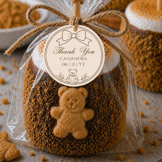 Personalized Teddy Bear Bow Baby Shower Sticker ラウンドシール