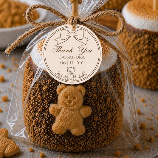 Personalized Teddy Bear Bow Baby Shower Sticker ラウンドシール