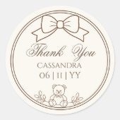 Personalized Teddy Bear Bow Baby Shower Sticker ラウンドシール (正面)