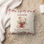 Personalized Teddy Bear Cherry Floral Pillow クッション (ブランケット)