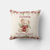 Personalized Teddy Bear Cherry Floral Pillow クッション (裏面)