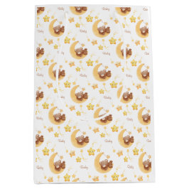 Personalized Teddy Bear Moon Baby Shower ミディアムペーパーバッグ